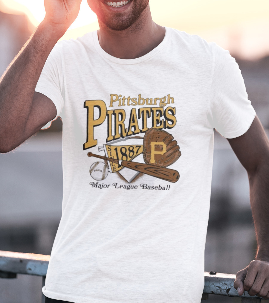 Pittsburgh Pirates Since 1887 Major League Baseball Bat Glove Patch Ball T-Shirt