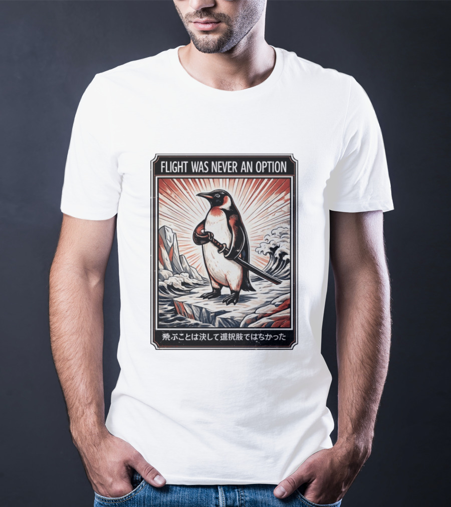 Flight Was Never An Option Penguin Samurai Sword Japanese T-Shirt