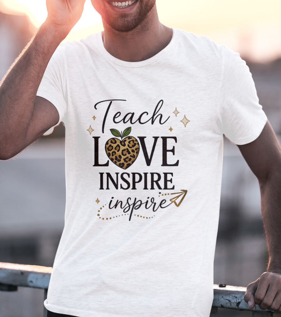 Teach Love Inspire Leopard Apple Heart Inspire T-Shirt