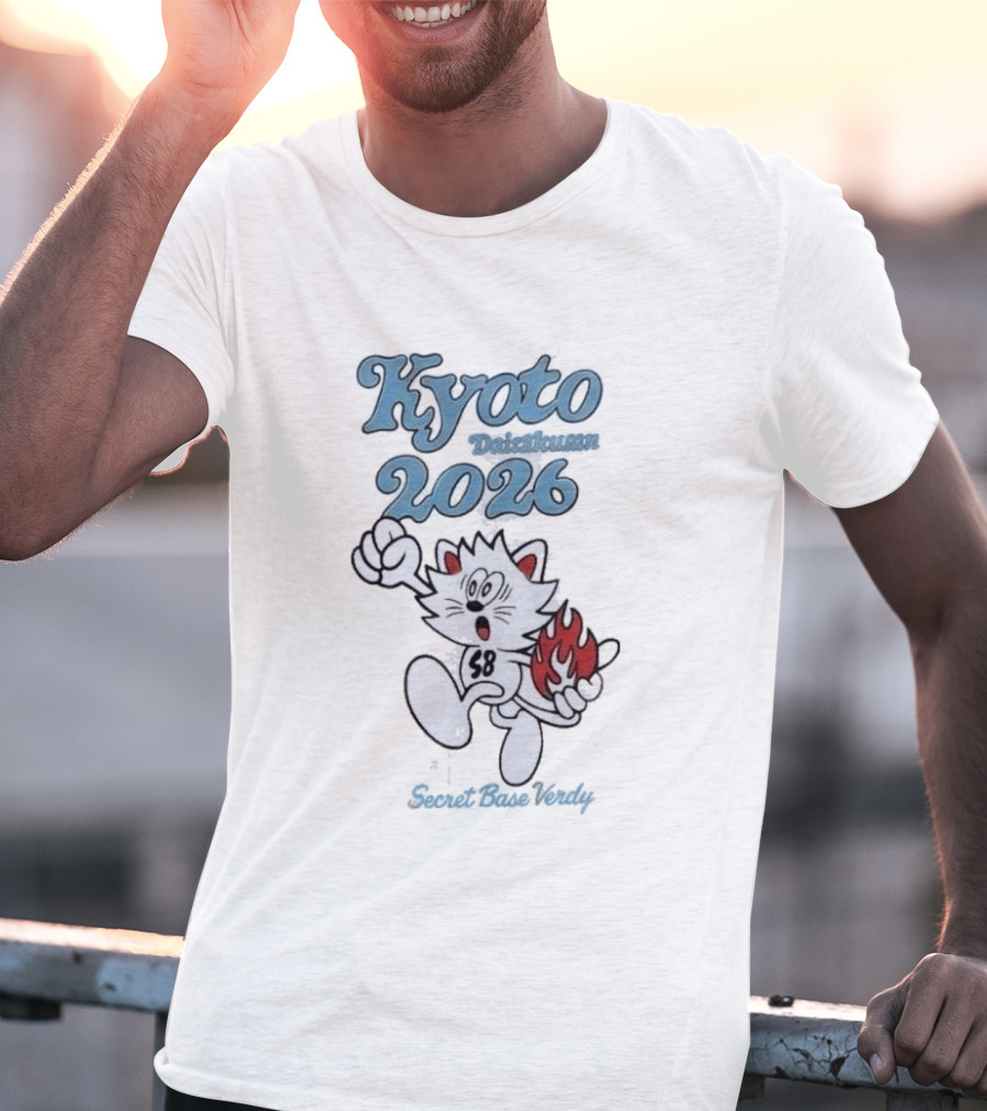 Kyoto Daisakusen 2026 Verdy Secret Base Collaboration Featuring Running Cat With Flame Tail T-Shirt