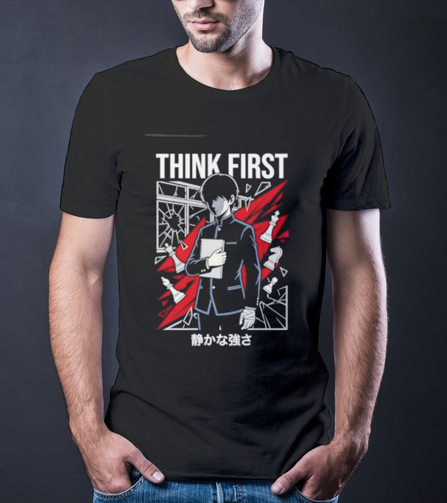 Think First Shizukana Tsuyosa Anime Chess Character With Red And White T-Shirt
