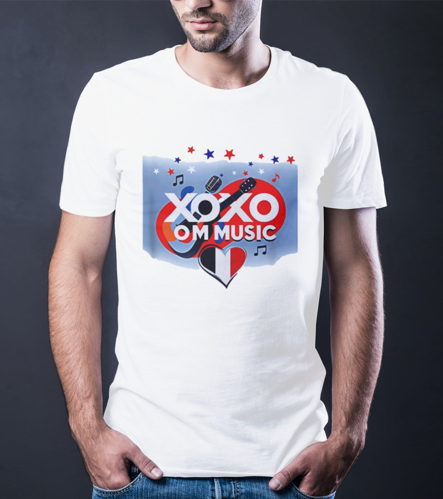 XOXO OM Music France Heart Guitar Microphone Notes Stars T-Shirt