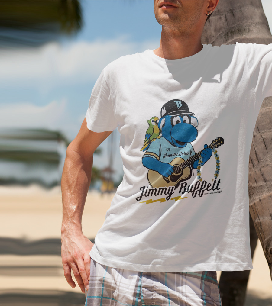 Jimmy Buffett Thunder Bolts Parrot Baseball Mascot Playing Guitar T-Shirt