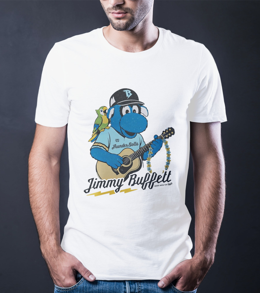 Jimmy Buffett Thunder Bolts Parrot Baseball Mascot Playing Guitar T-Shirt