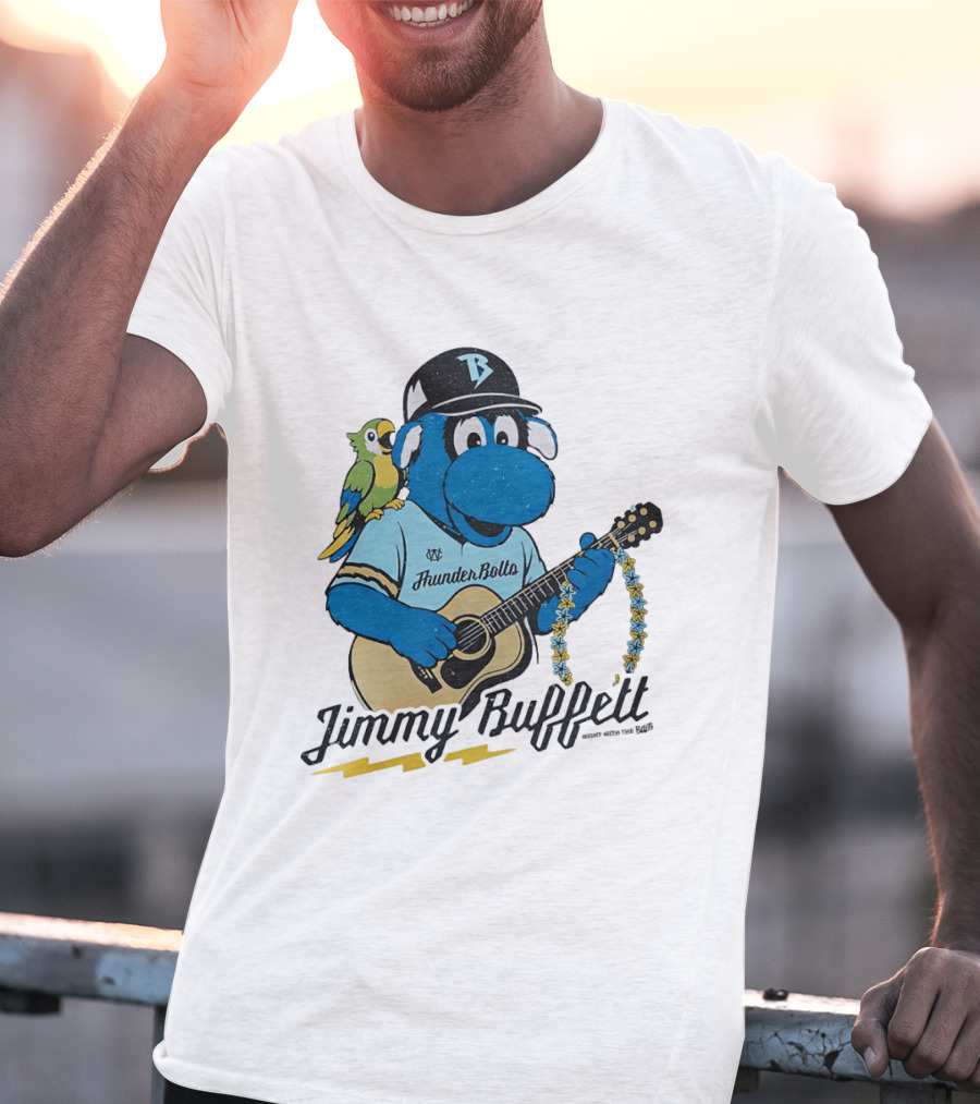 Jimmy Buffett Thunder Bolts Parrot Baseball Mascot Playing Guitar T-Shirt