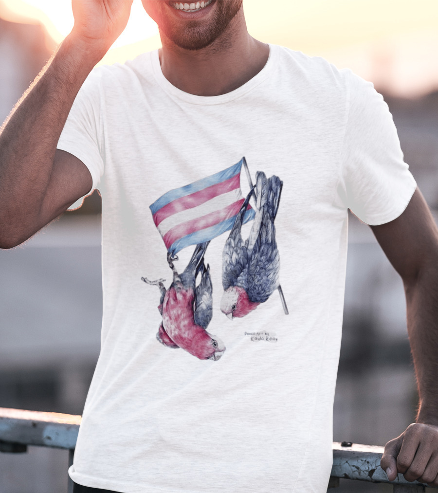 Trans Pride Flag Galah Parrots By Kayla Reay T-Shirt