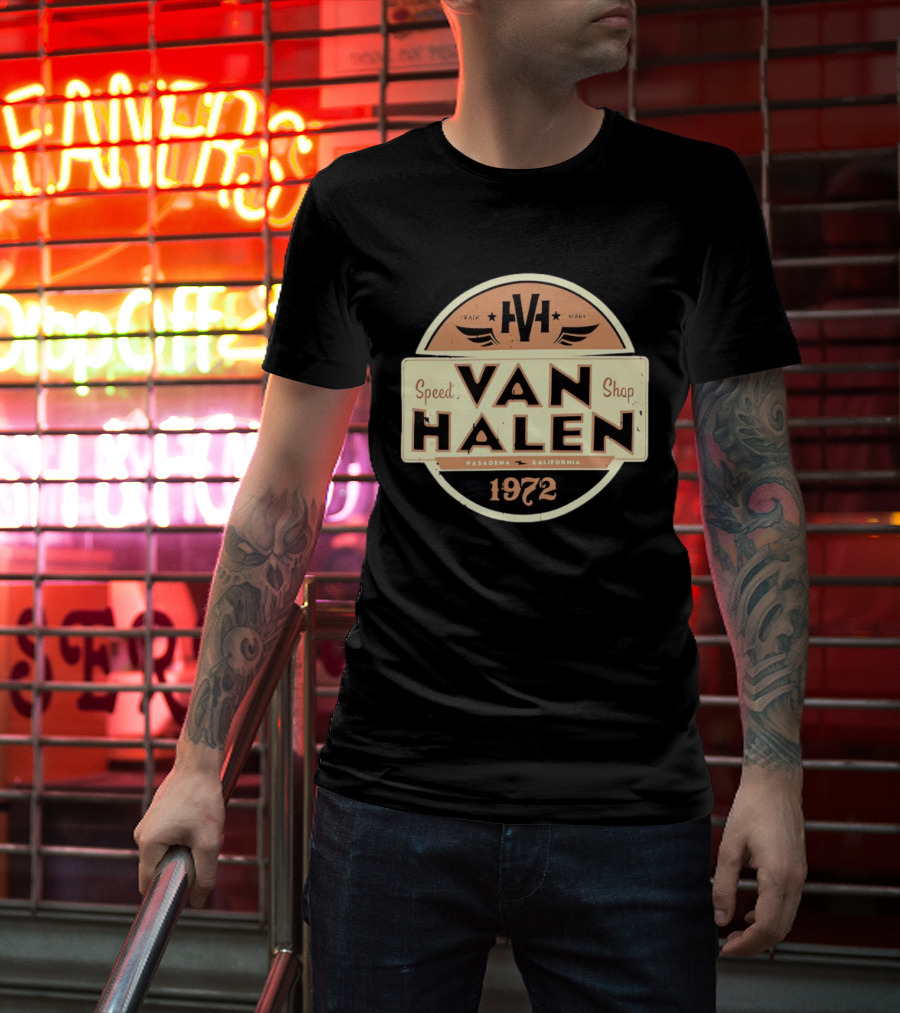 Van Halen Speed Shop Pasadena California 1972 T-Shirt