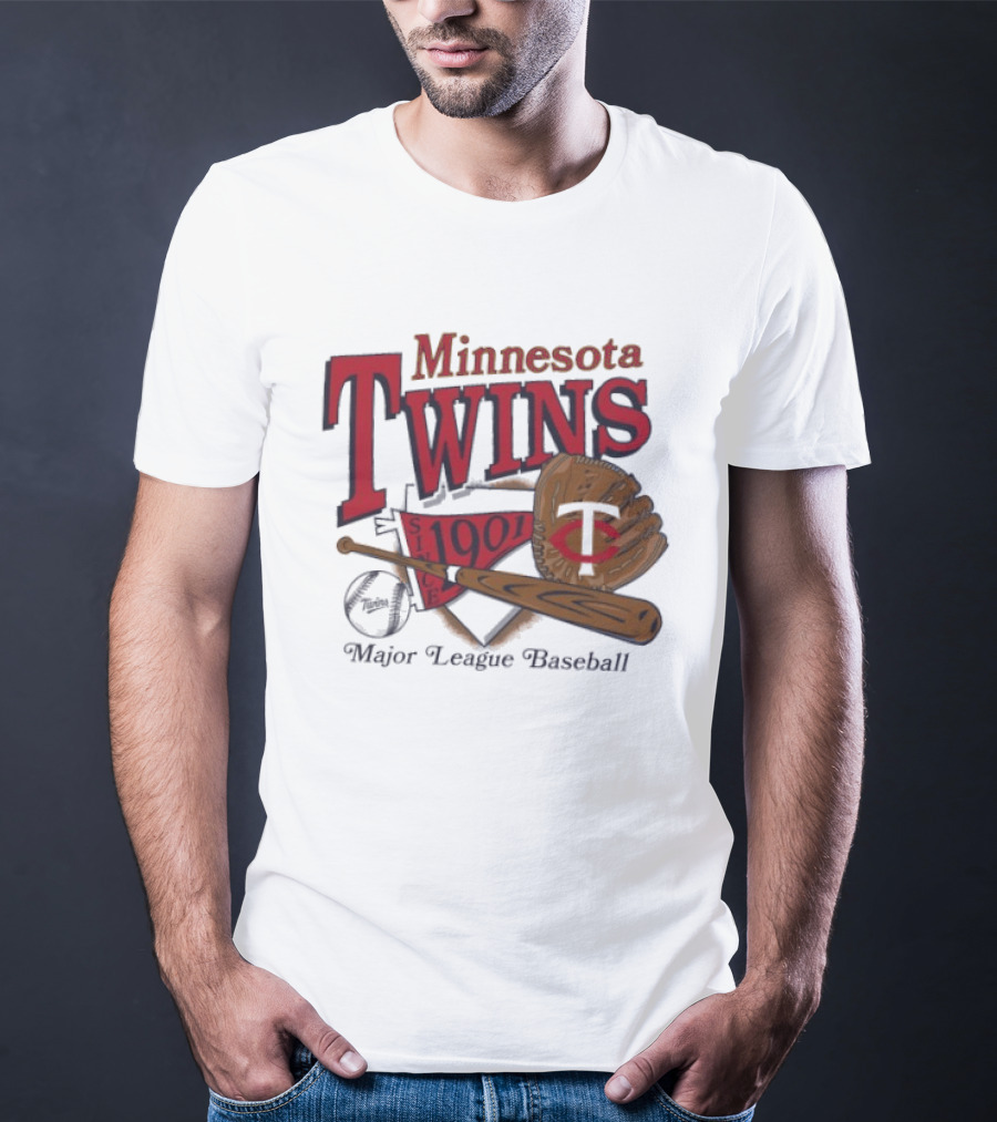 Minnesota Twins Since 1901 Major League Baseball Vintage Bat And Glove T-Shirt
