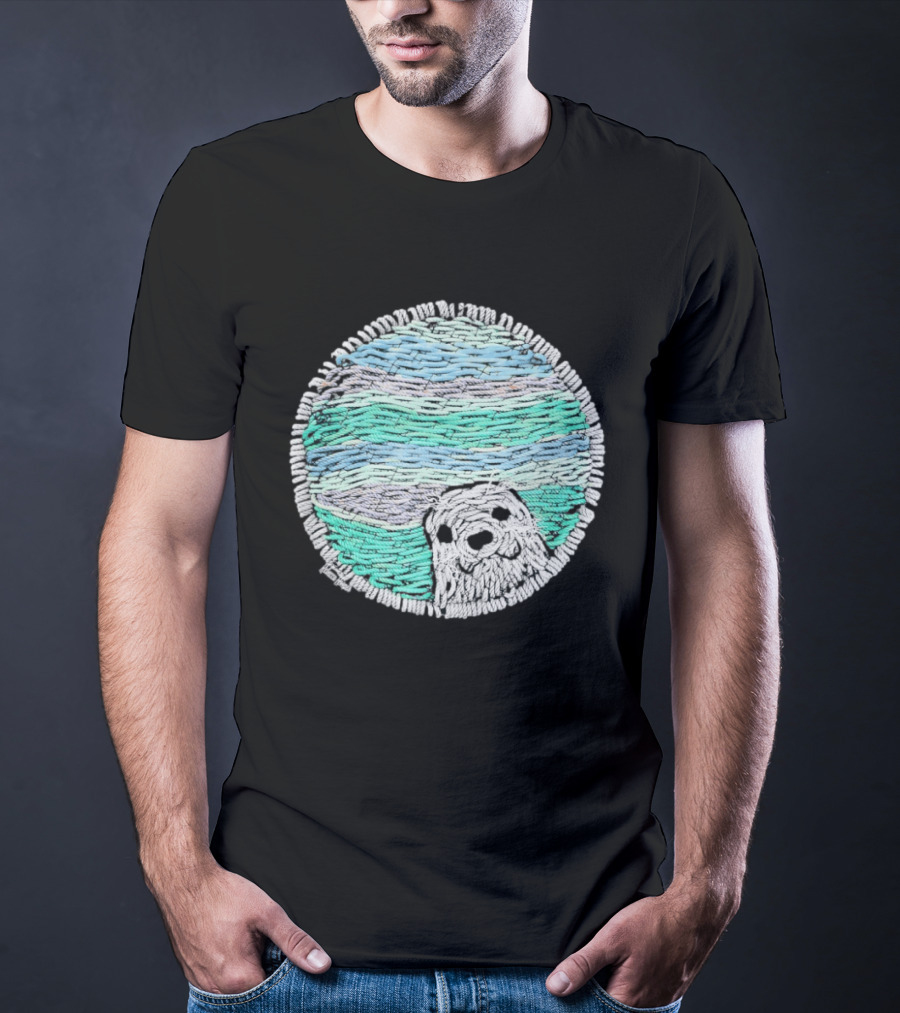 Woven Yarn Seal Ocean Colors Embroidery T-Shirt