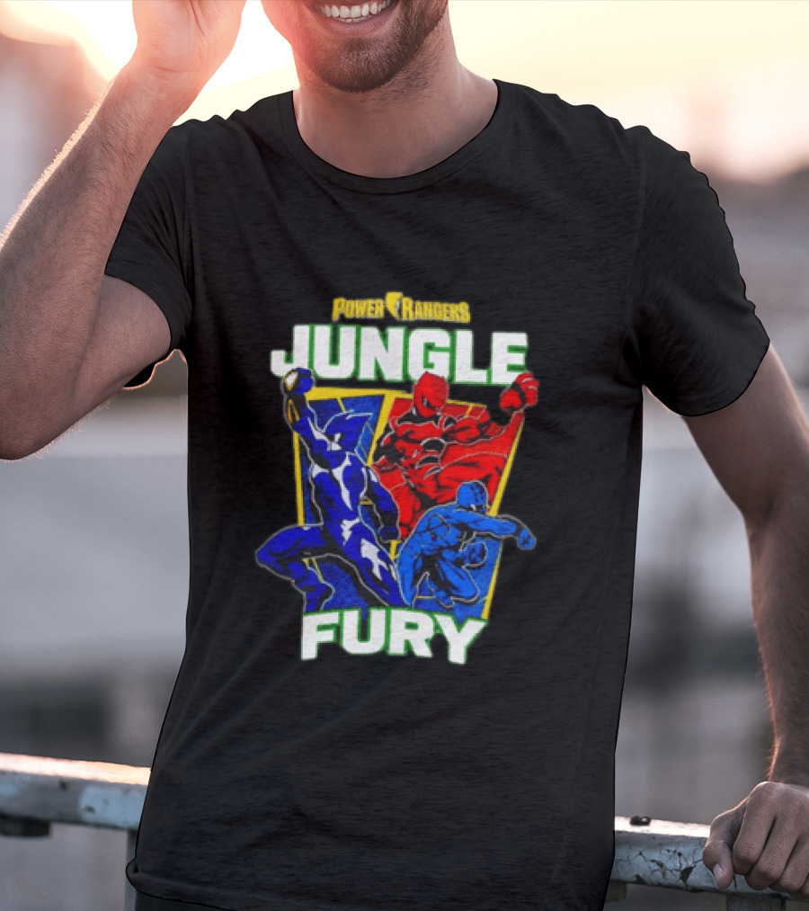 Power Rangers Jungle Fury Red And Blue Rangers Action Poses T-Shirt