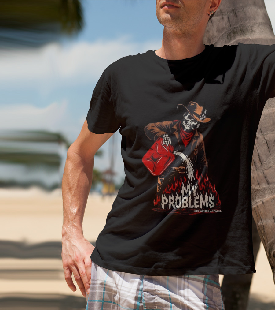 Fueling My Problems Skeleton Cowboy Side Action T-Shirt