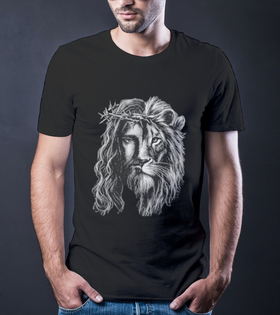 Jesus Christ Lion Crown Of Thorns Christian Symbolism T-Shirt