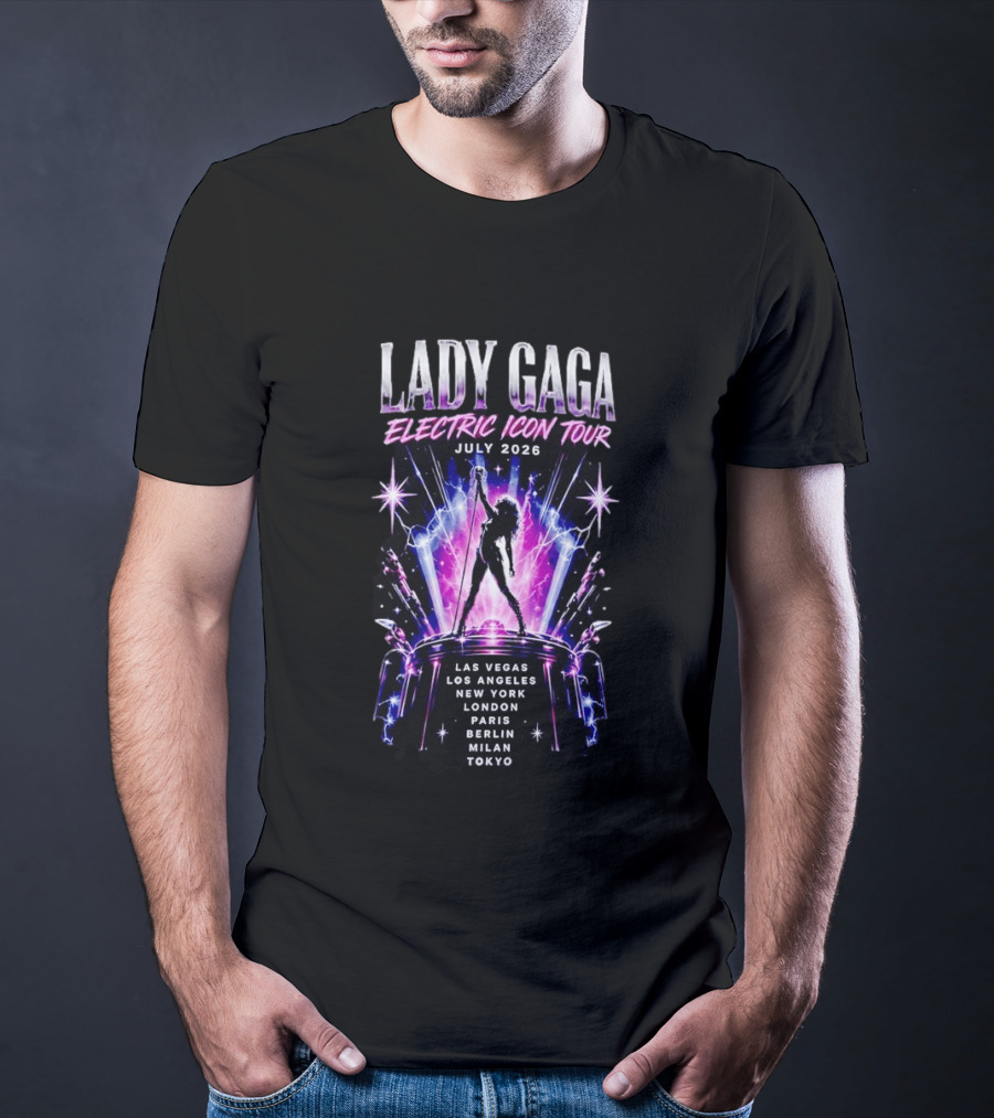 Lady Gaga Electric Icon Tour July 2026 Las Vegas Los Angeles New York London Paris Berlin Milan Tokyo T-Shirt
