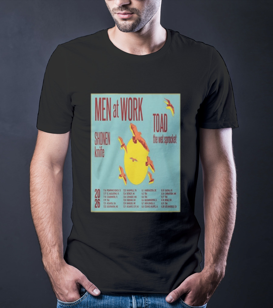 Men At Work Toad The Wet Sprocket Shonen Knife 2026 Tour Dates And Locations T-Shirt
