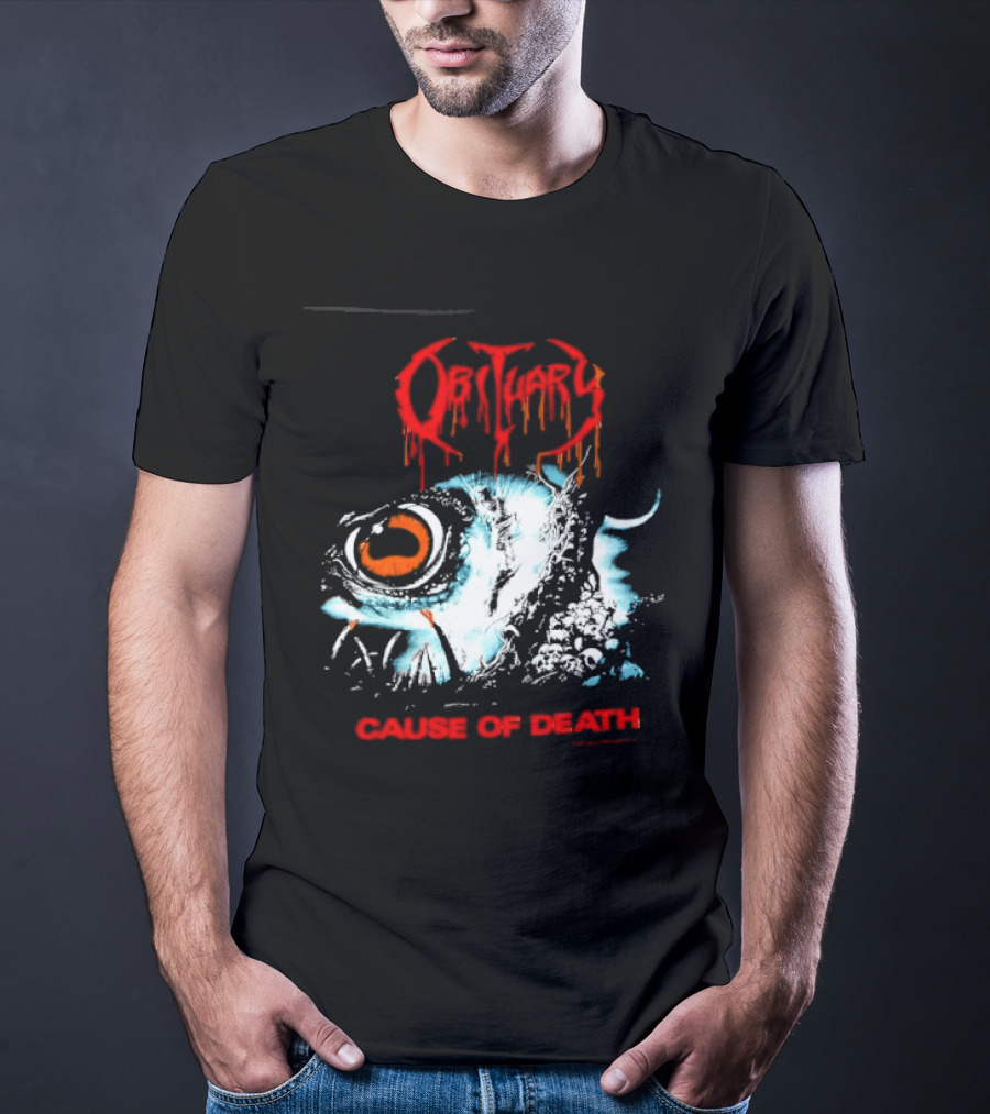 Obituary Cause Of Death Eye Metal Band With Orange Red T-Shirt