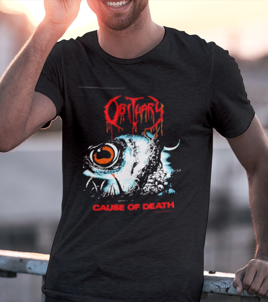 Obituary Cause Of Death Eye Metal Band With Orange Red T-Shirt