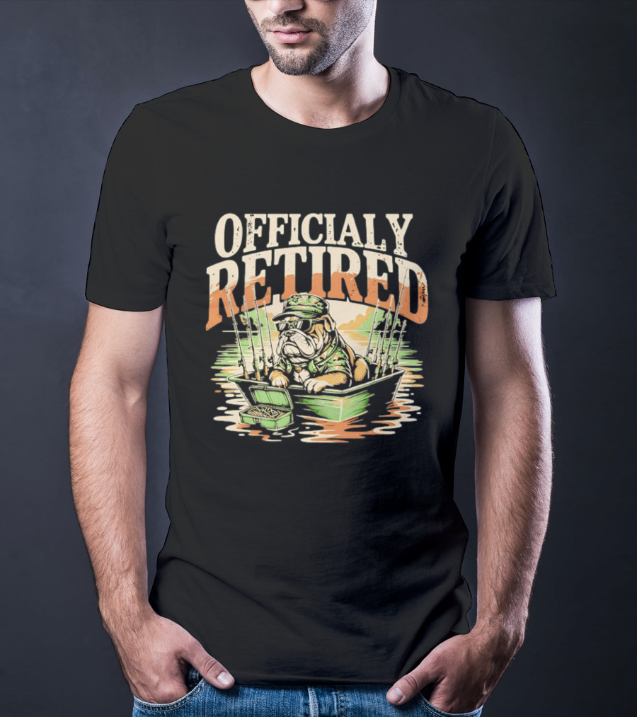 Officially Retired Bulldog Fishing Boat Adventure T-Shirt