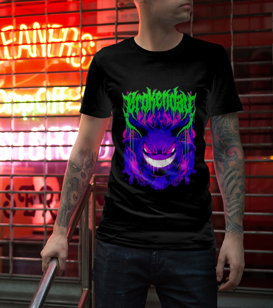 Brokey Day Gengar Pokemon Ghost Type Metal Band T-Shirt