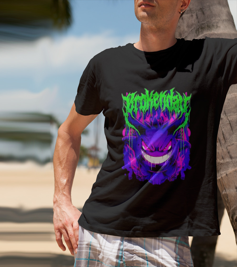 Brokey Day Gengar Pokemon Ghost Type Metal Band T-Shirt
