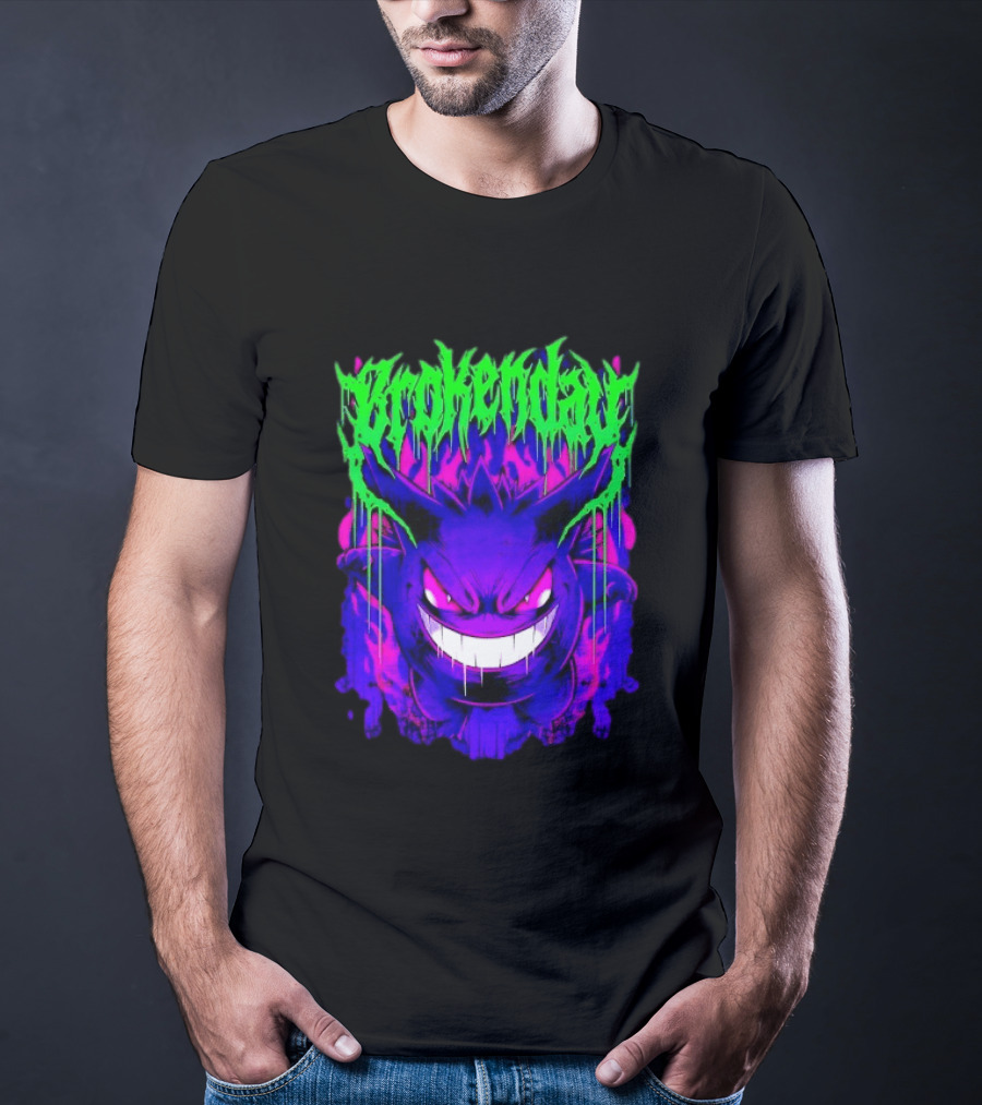 Brokey Day Gengar Pokemon Ghost Type Metal Band T-Shirt
