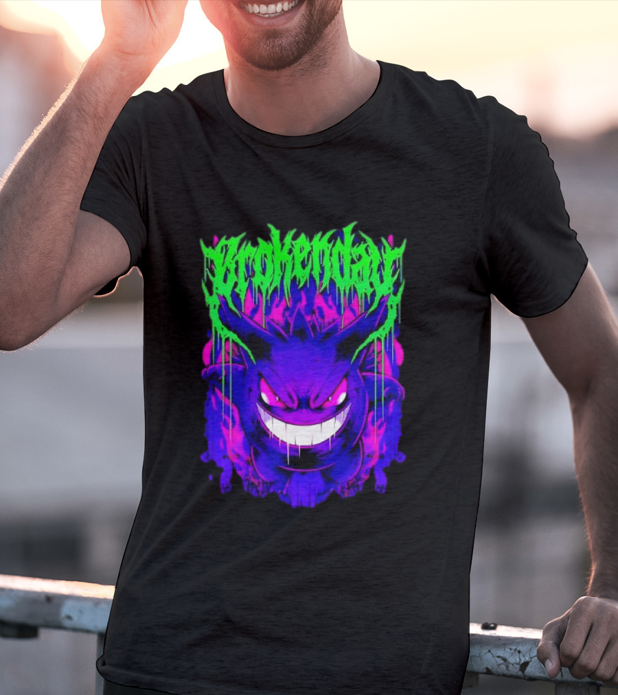 Brokey Day Gengar Pokemon Ghost Type Metal Band T-Shirt