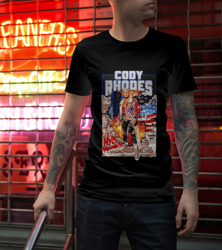 Cody Rhodes NYC Nightmare WWE Wrestling Fireworks Explosion Brick Wall American Flag Jacket T-Shirt