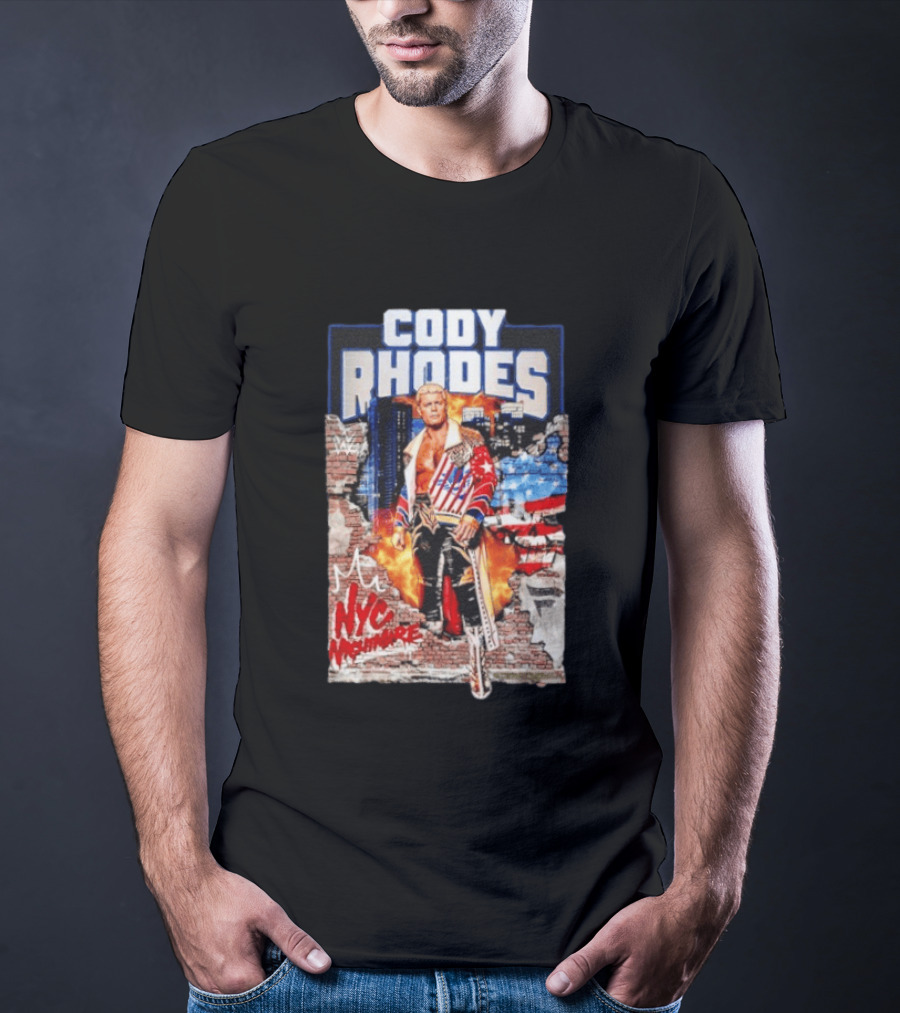 Cody Rhodes NYC Nightmare WWE Wrestling Fireworks Explosion Brick Wall American Flag Jacket T-Shirt