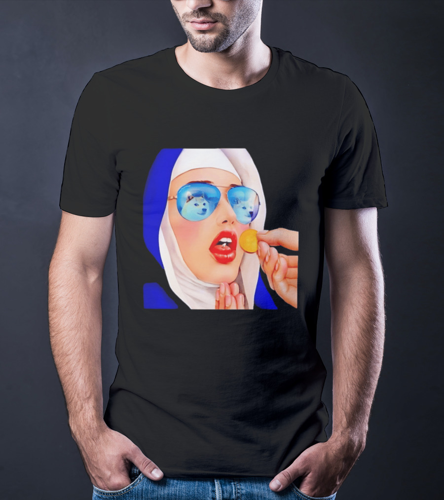 Doge Nun Sunglasses Reflection Communion Meme T-Shirt