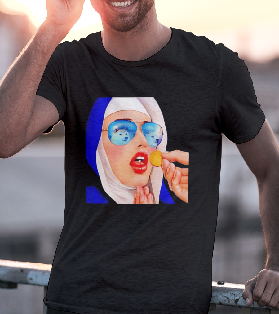 Doge Nun Sunglasses Reflection Communion Meme T-Shirt