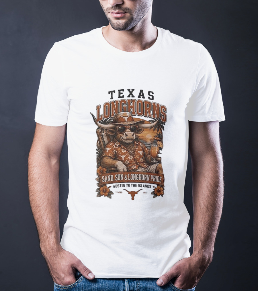 Texas Longhorns Sand Sun Longhorn Pride Austin To The Islands Tropical Paradise T-Shirt