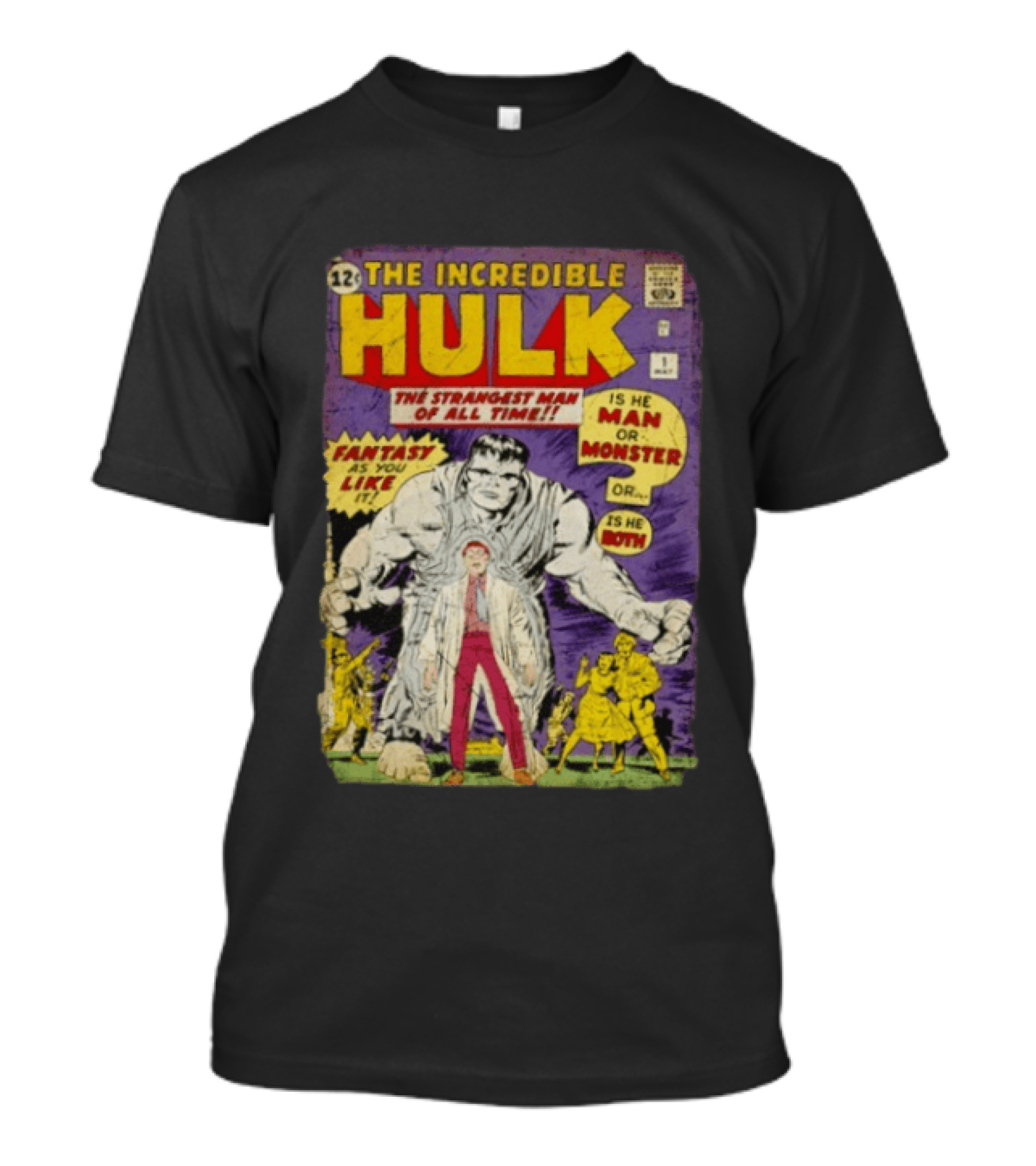 The Incredible Hulk The Strangest Man Of All Time Fantasy Comic Cover Is He Man Or Monster T-Shirt