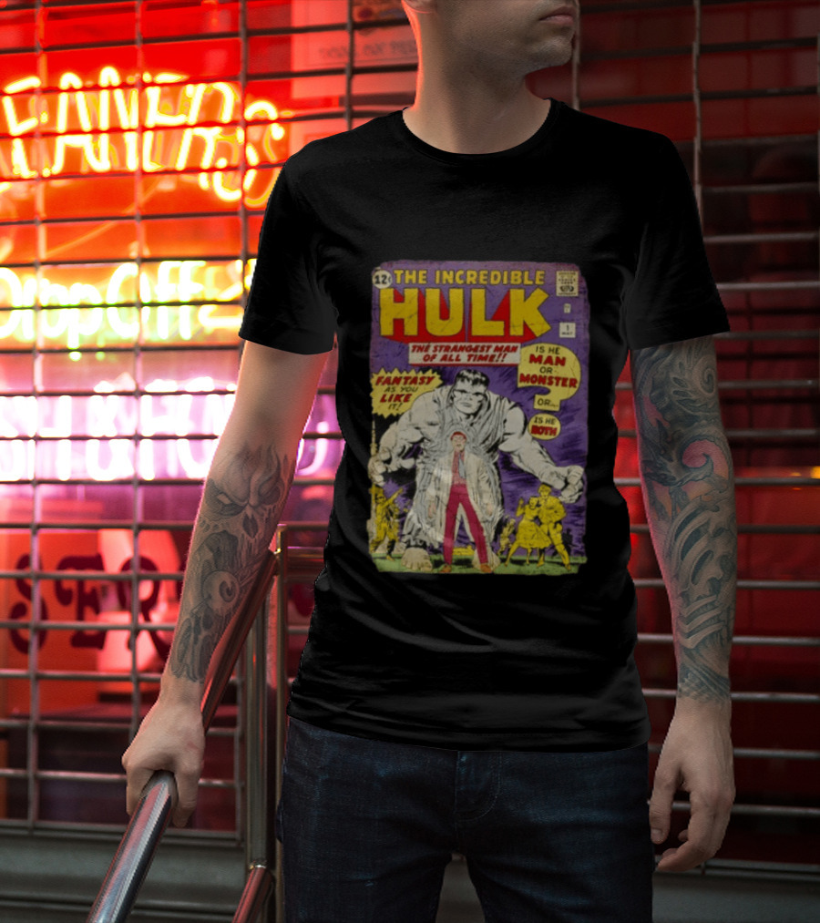 The Incredible Hulk The Strangest Man Of All Time Fantasy Comic Cover Is He Man Or Monster T-Shirt