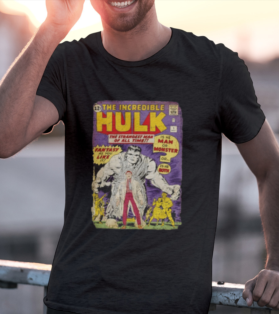 The Incredible Hulk The Strangest Man Of All Time Fantasy Comic Cover Is He Man Or Monster T-Shirt