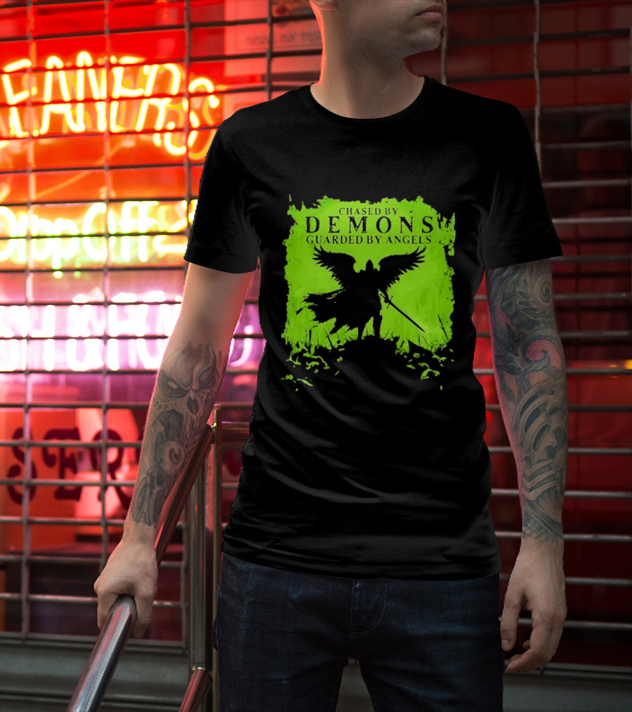 Chased By Demons Guarded By Angels Warrior Wings Sword T-Shirt