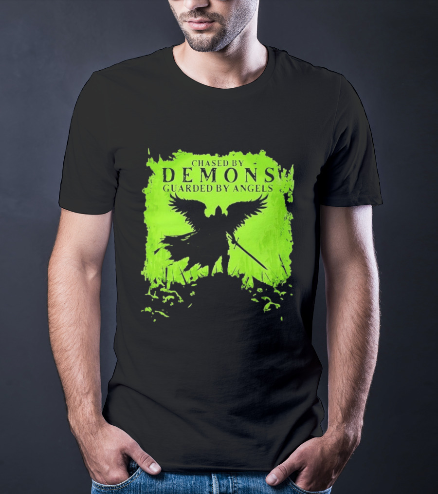 Chased By Demons Guarded By Angels Warrior Wings Sword T-Shirt