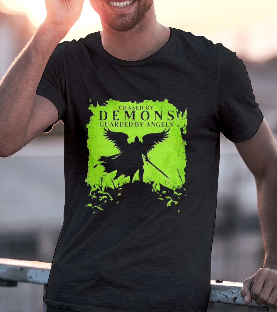 Chased By Demons Guarded By Angels Warrior Wings Sword T-Shirt