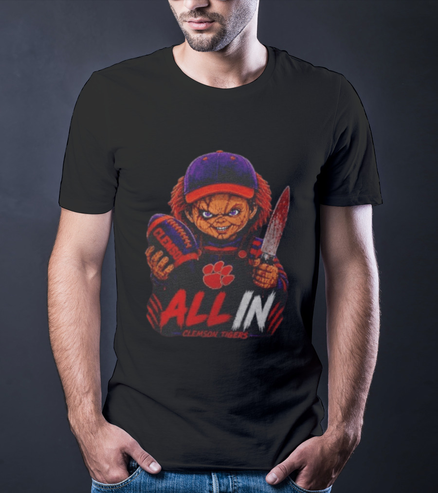 Chucky Clemson Tigers All In College Football Horror Character Fan Gear T-Shirt