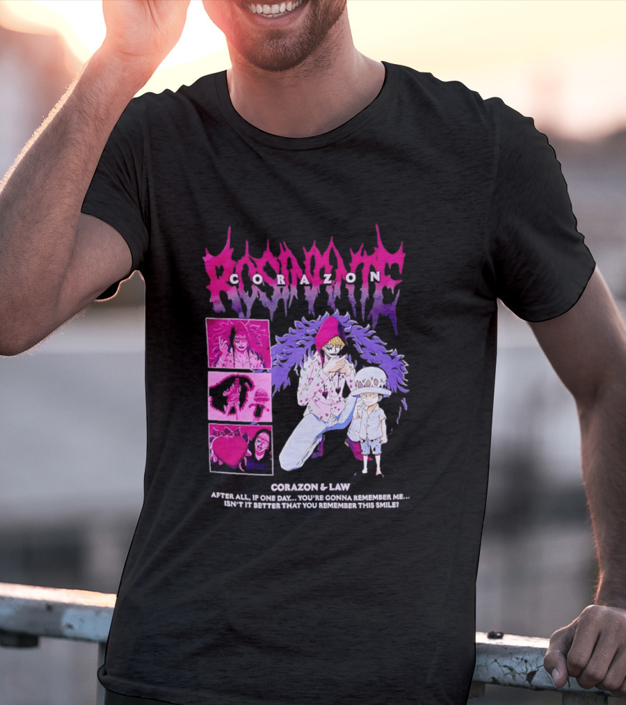 Corazon And Law One Piece After All If One Day You're Gonna Remember Me Smile Manga T-Shirt