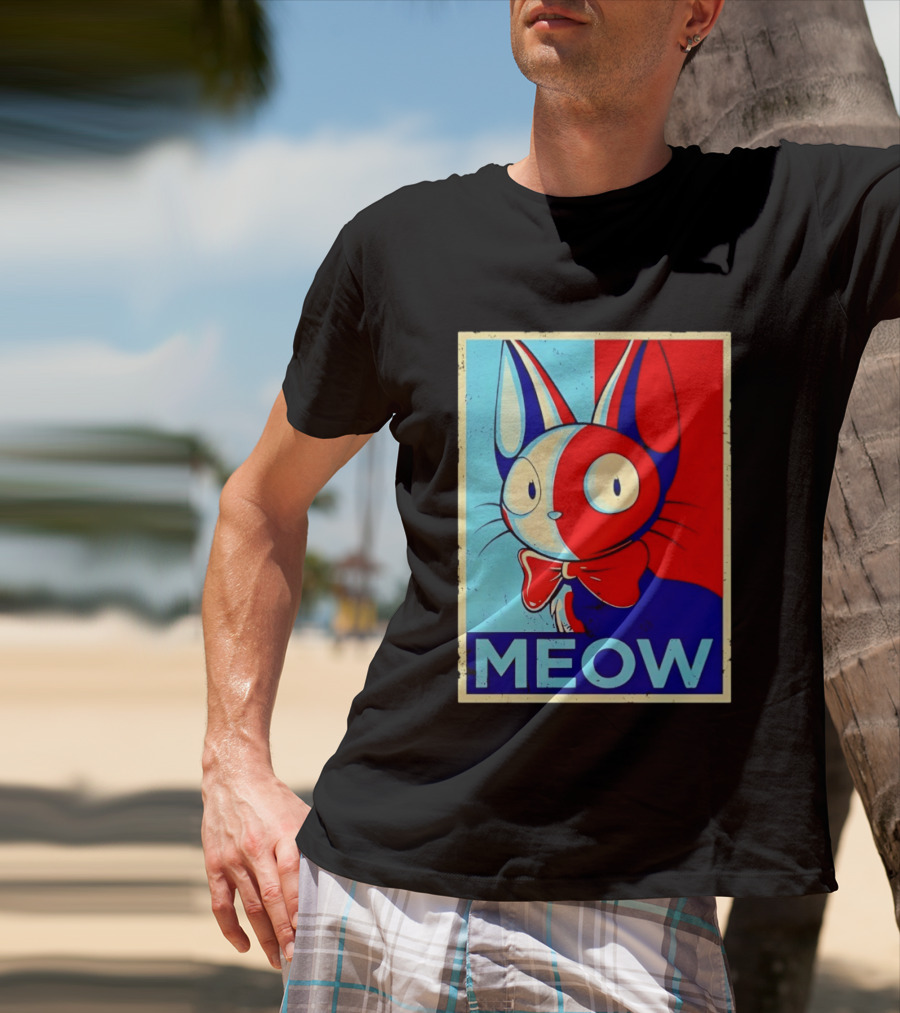 Meow Red Blue Cat Bow Tie T-Shirt