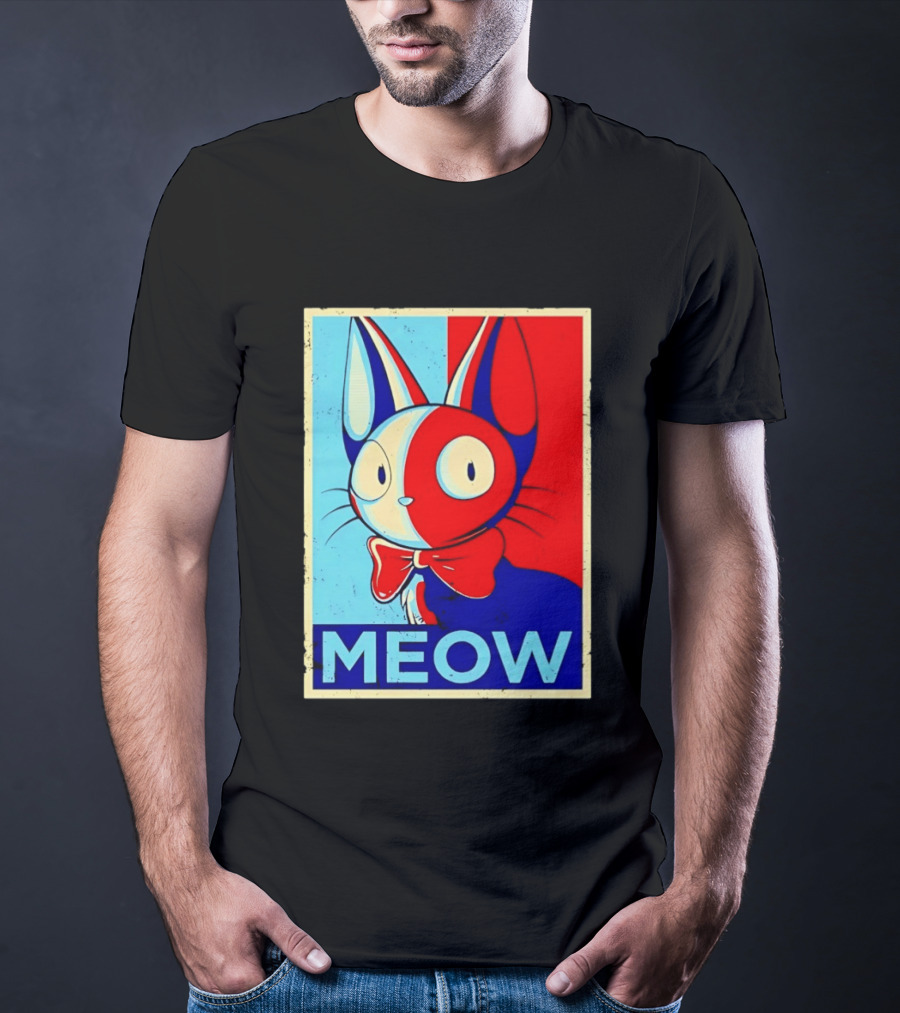 Meow Red Blue Cat Bow Tie T-Shirt
