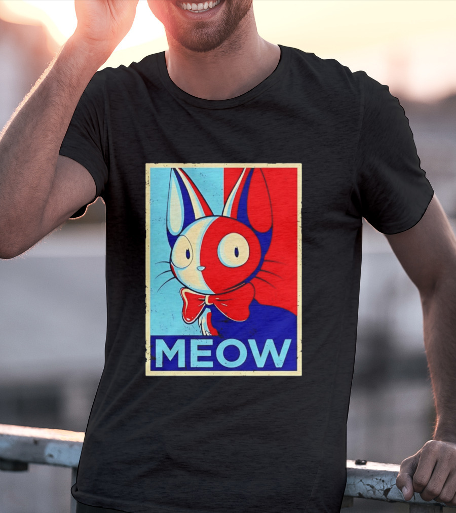 Meow Red Blue Cat Bow Tie T-Shirt