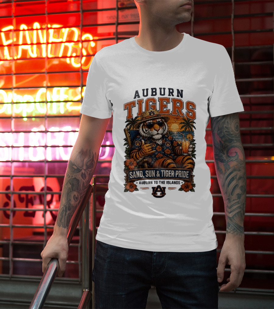 Auburn Tigers Sand Sun Tiger Pride Island Paradise Tropical Vibes T-Shirt
