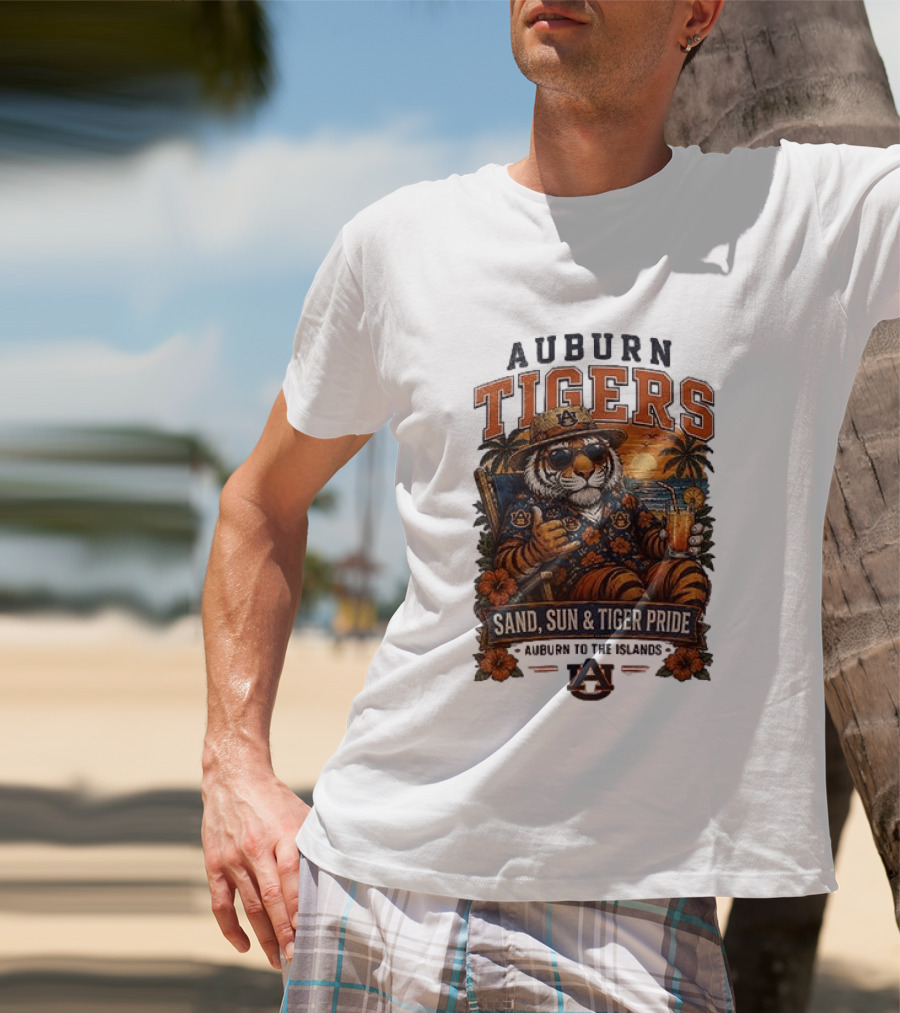 Auburn Tigers Sand Sun Tiger Pride Island Paradise Tropical Vibes T-Shirt