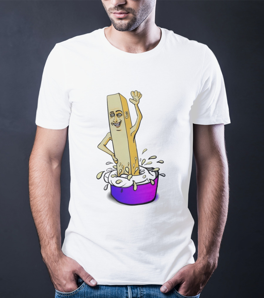 Belgian French Fry Cartoon Character Waving In Sauce Bowl T-Shirt