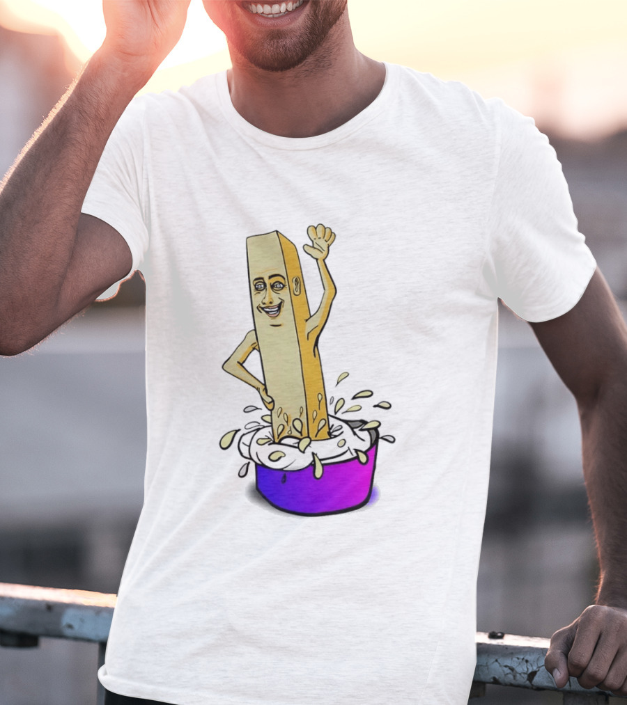 Belgian French Fry Cartoon Character Waving In Sauce Bowl T-Shirt
