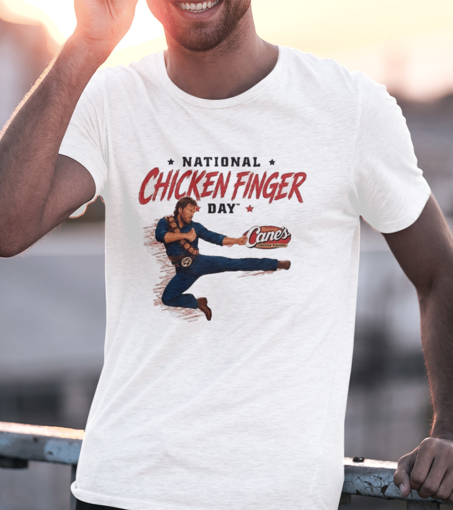 National Chicken Finger Day Chuck Norris Kicking Raising Cane's Promo T-Shirt