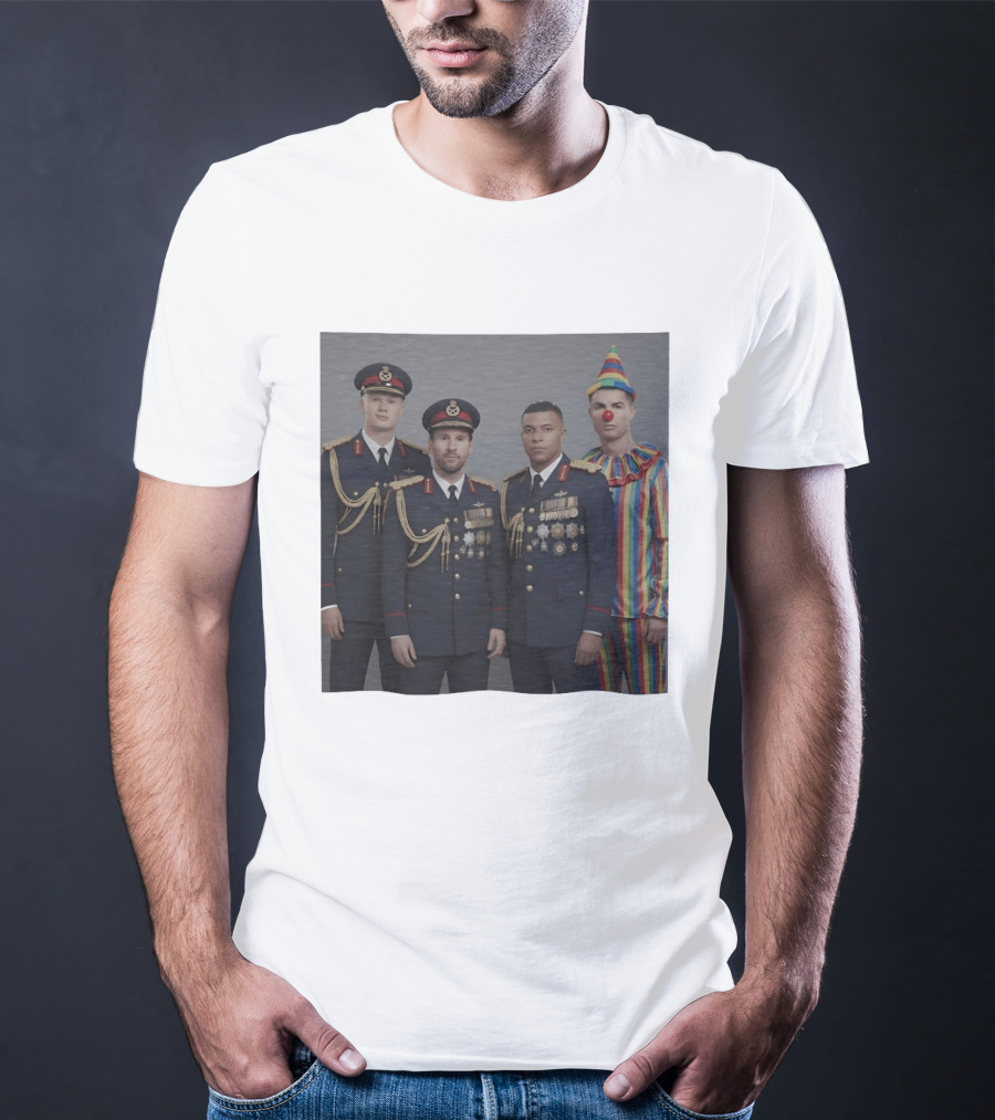 Erling Haaland Lionel Messi Kylian Mbappé Cristiano Ronaldo Military Clown Mashup T-Shirt