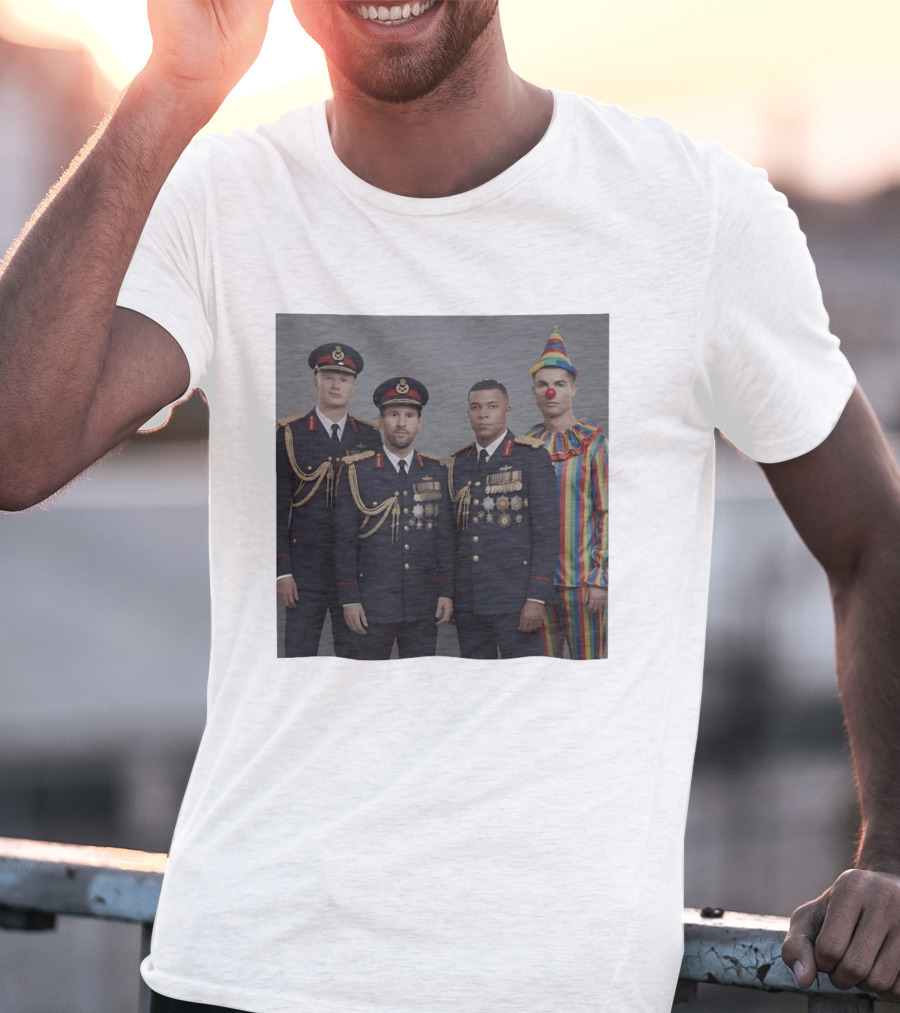 Erling Haaland Lionel Messi Kylian Mbappé Cristiano Ronaldo Military Clown Mashup T-Shirt