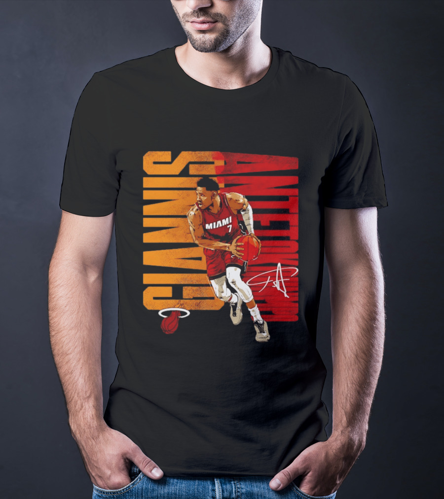 Giannis Antetokounmpo Miami 7 Basketball Running Miami Heat T-Shirt