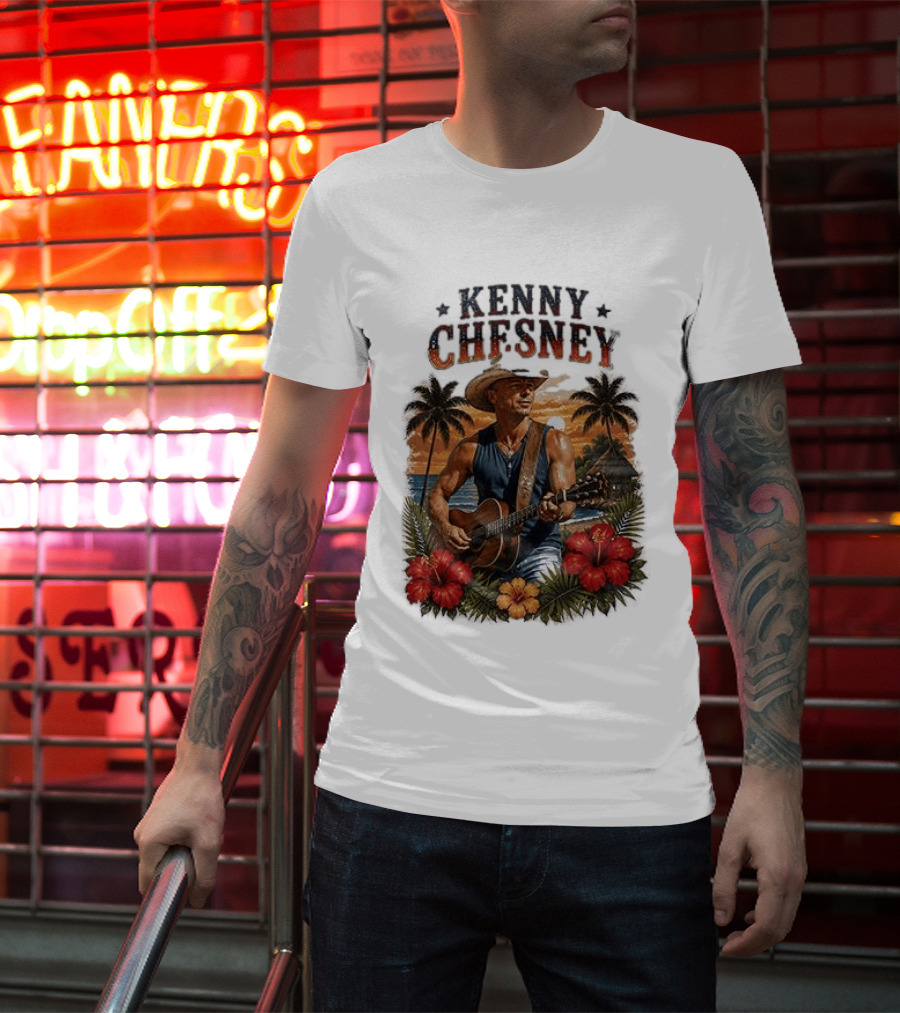 Kenny Chesney Tropical Paradise Vibes With Guitar And Palm Trees T-Shirt